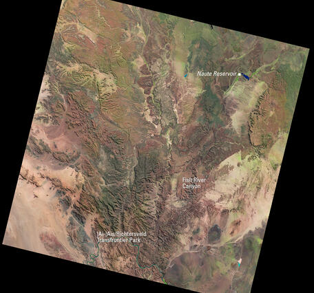 Landsat View of Namibia’s Fish River Canyon and ǀAi-ǀAis / Richtersveld Transfrontier Park