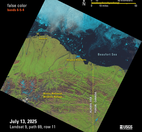 Landsat 9 Image of the Beaufort Sea shoreline at the Alaska and Canadian border