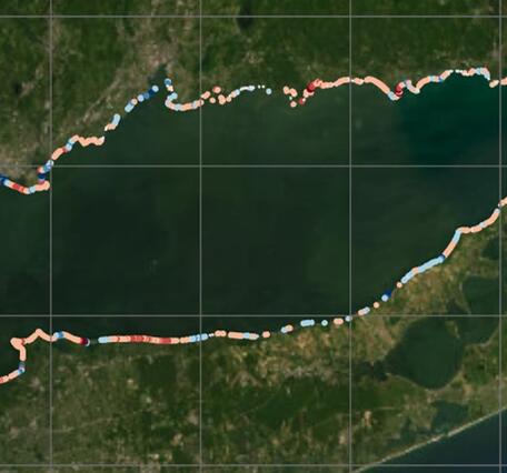 map of Long Island Sound showing long-term rate of change for each area