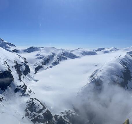 Snow and glacier from a helicopter.