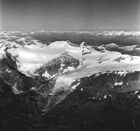 Black and white image of Lemon Creek Glacier.