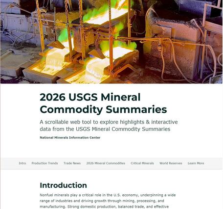 Screenshot of the 2026 Mineral Commodity Summaries Web Tool