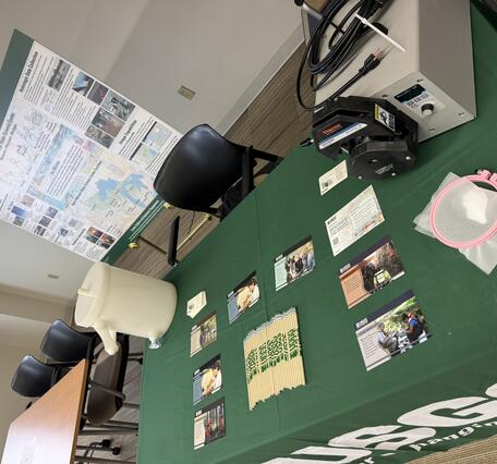 Outreach materials on a USGS table on display at a career fair