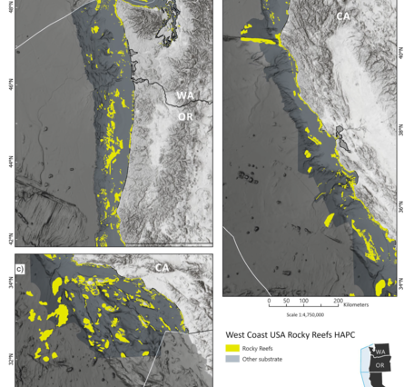 Map of West Coast USA rocky reef habitat areas of particular concern