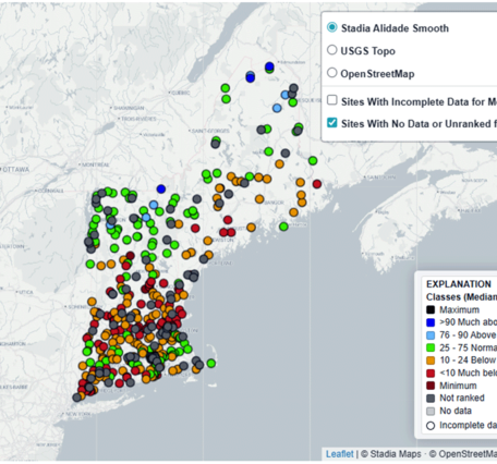 Map of the monthly streamflow conditions in New England