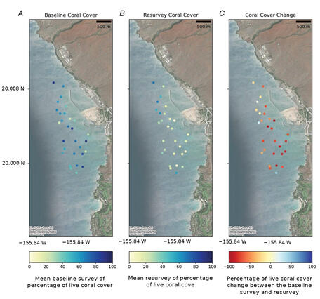Maps of spatial patterns of live coral cover and change by site at Puʻukoholā Heiau National Historic Site