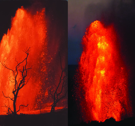 Color photograph of lava fountains