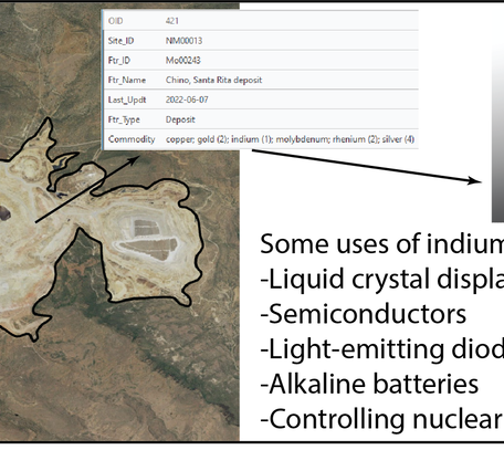 example data base entry showing mine outline, indium photo, information
