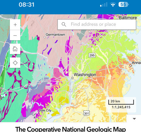 A smartphone screenshot of the new USGS Cooperative National Geologic Map web tool showing its mobile friendly