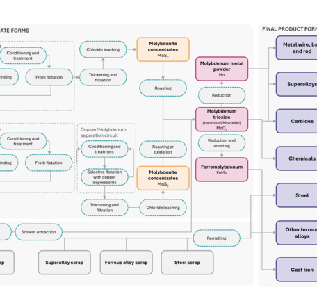 The life cycle of molybdenum, from primary material to downstream products