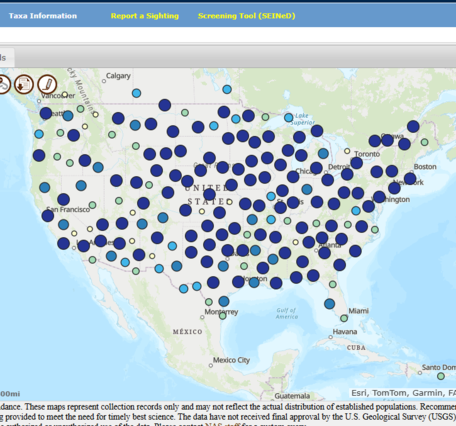 map with points where common carp (a non-indigenous aquatic species) was spotted