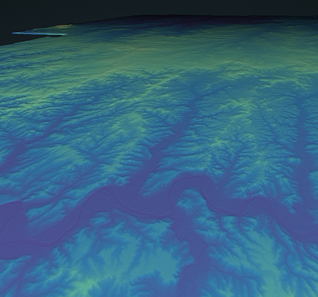 3DEP lidar point cloud visually representing the remotely-sensed terrain.