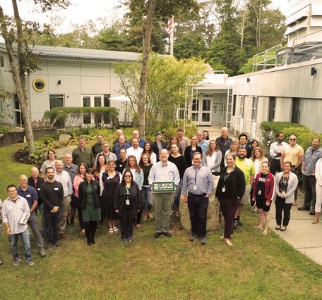 aerial group photo of big group outside