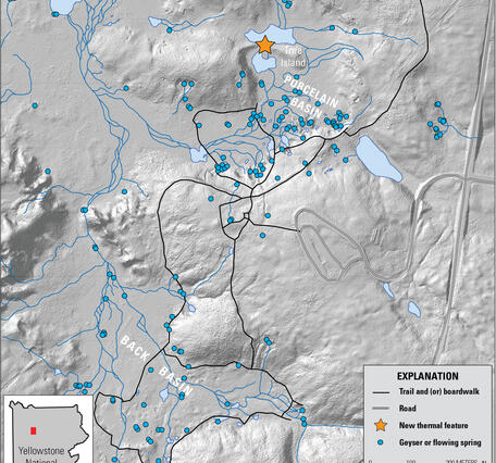 map with shaded relief in grayscale, and water (ponds, streams, and springs) in blue