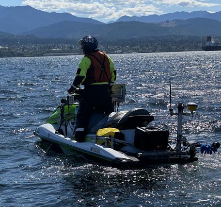 Photo showing personal watercraft equipped with survey equipment used during the mapping mission