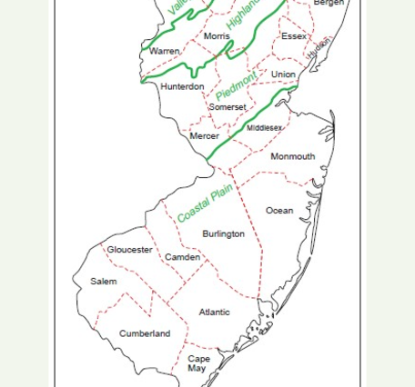 Map showing the Geologic and County divisions of New Jersey