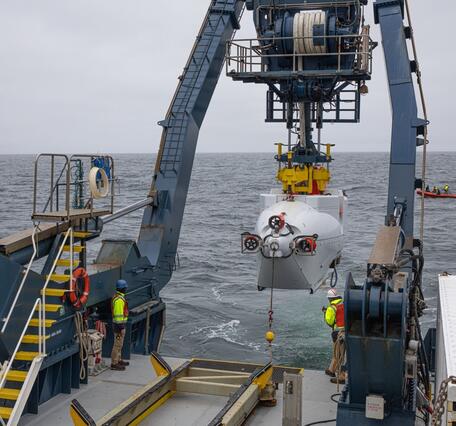 Deploying the U.S. Navy’s three-person human-occupied vehicle (HOV) Alvin submarine