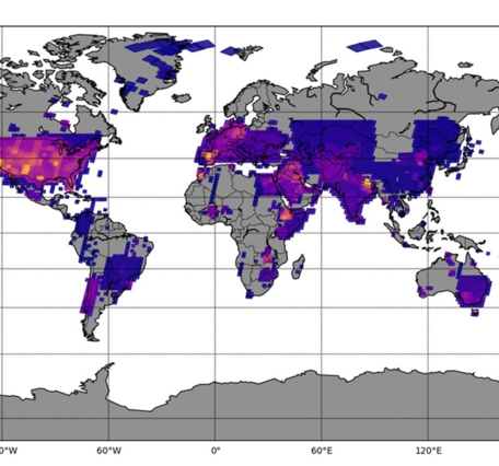 heatmap showing the density of Landsat Provisional ETa product requests