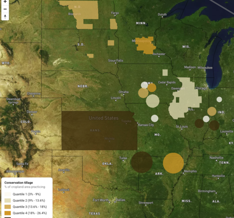 A map of several with selected areas shaded and a key of sorts down the right side and on the lower left