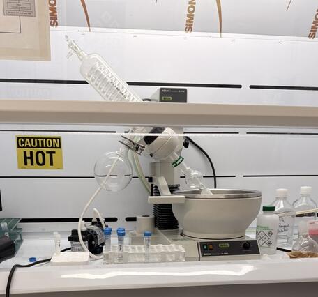 Rotary evaporation system set up in laboratory fume hood