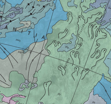Inset of USGS SIM 2920: Geologic Map of the Mylitta Fluctus Quadrangle (V-61), Venus