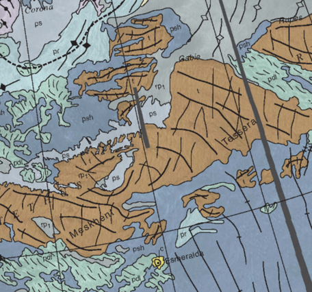 Inset of USGS SIM 3018: Geologic Map of the Meskhent Tessera Quadrangle (V-3), Venus