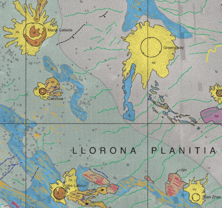Inset of USGS SIM 3089: Geologic Map of the Greenaway Quadrangle (V-24), Venus
