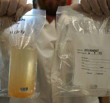 Scientist demonstrating how samples are prepared and identified in a laboratory