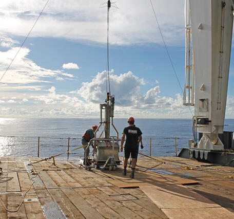 Scientists collecting bore cores aboard the American Samoa Mapping Project expedition