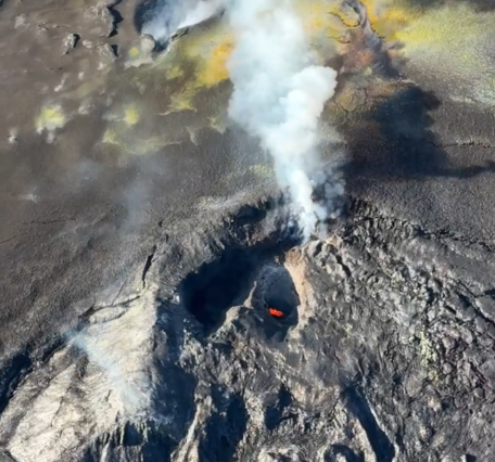 View of volcanic vent that is degassing