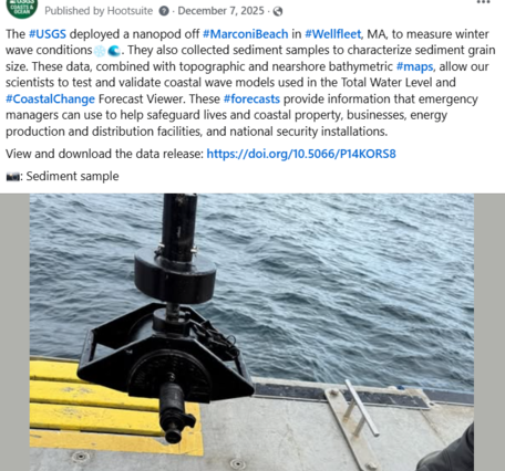 Facebook social media post with text and image showing sediment sample