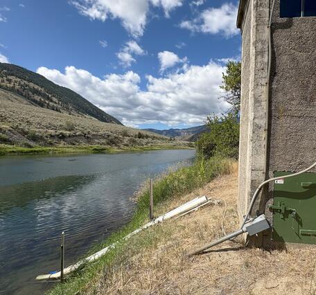 Concrete shed next to river