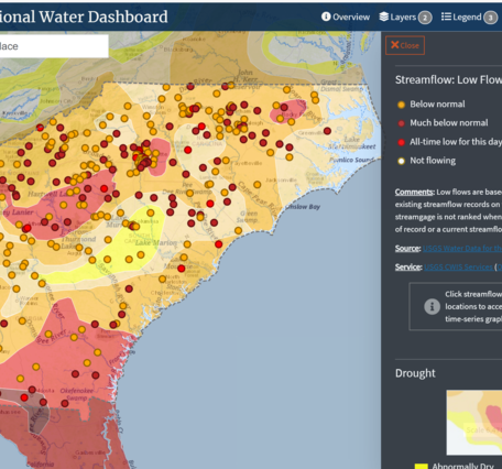 National Water Dashboard Map of South Atlantic Drought Conditions