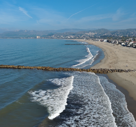 Still image aerial view of groin field in Santa Barbara