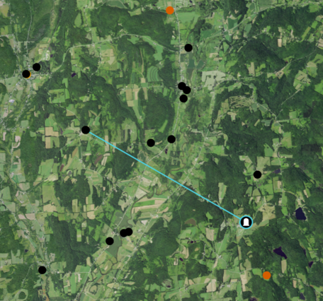 When moving points a cyan line connects a point from its original location to a new location 