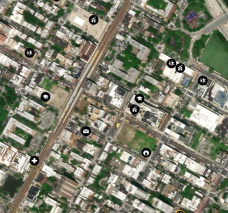 The TNMCorps Structures map overlay represents locations of human-made facilities 