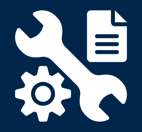 Icon showing a cog, wrench, and document