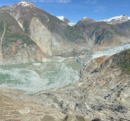 Aerial photo of landslide taken across the fiord
