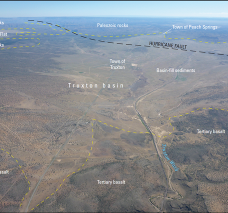 Aerial photograph showing boundaries and geologic features of the Truxton Basin in northwestern Arizona