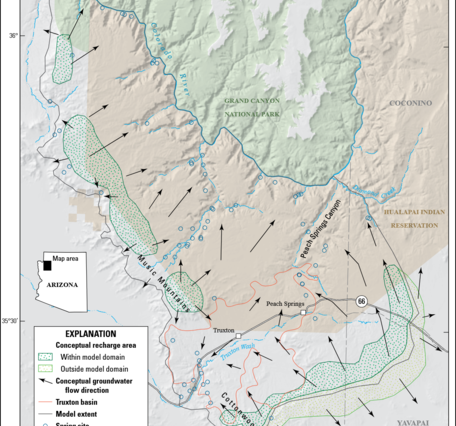 Image showing a conceptual model of the Truxton Basin and Hualapai Plateau groundwater-flow system in northwestern Arizona