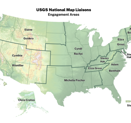 Map showing The National Map Liaisons points of contact