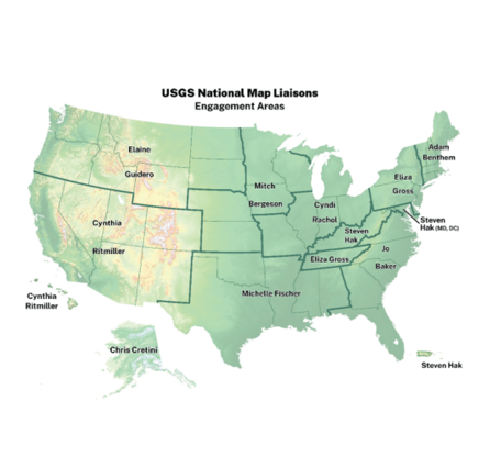 Map showing The National Map Liaisons points of contact