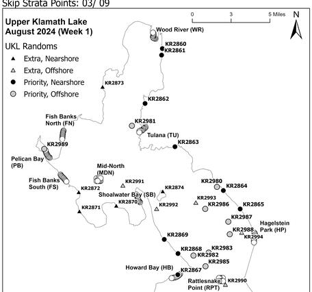 Map of sucker nets on Upper Klamath Lake