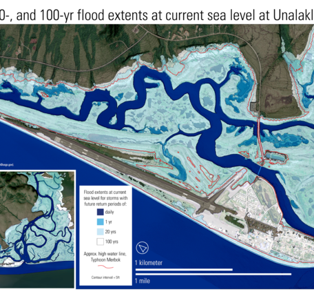 Modeled flood hazard maps for multiple flood scenarios in Unalakleet, Alaska