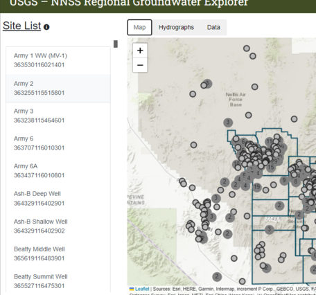 Screenshot of the web map showing gray dots on the NNSS