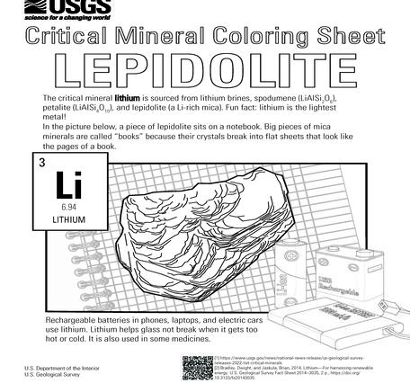Coloring sheet for the mineral lepidolite and the use of lithium in rechargeable batteries.