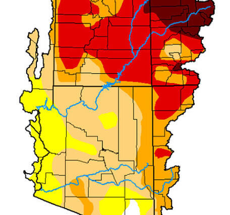 Map showing drought conditions in the National Weather Service Colorado River Basin River Forecast Area, April 7, 2026