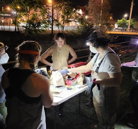 Cooperative Research Units students at the Virginia Unit working up endangered Gray bats in downtown Bristol, VA-TN culvert. 