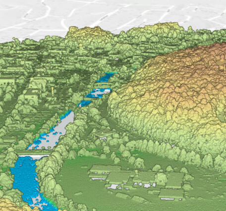 3DEP lidar point cloud visually representing the remotely-sensed terrain.