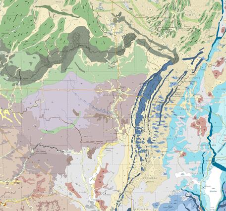 A geologic map of the state of Wisconsin.